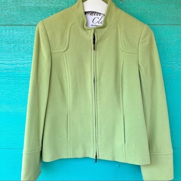 WOOL CASHMERE BLEND ZIP UP LIGHT GREEN JACKET SIZE 12 - Picture 1 of 5